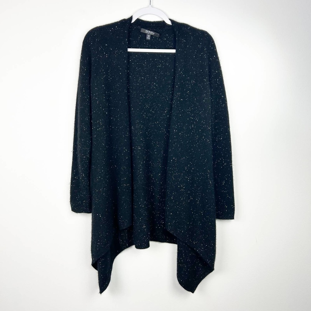 Saks Fifth Avenue 100% Cashmere Cascade Open Front Cardigan Black Speck Size XS